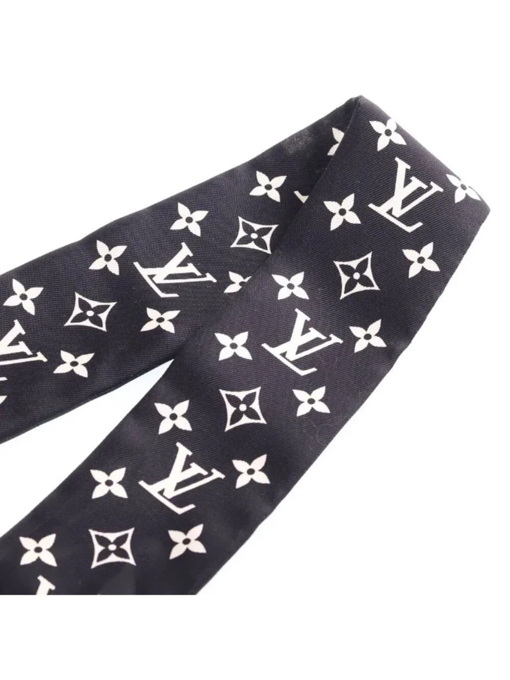 Louis Vuitton Bandeau BB Monogram Twilly Silk Scarf Black White